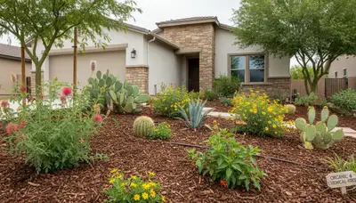 Organic landscape beds with native plants and mulch by Chop Chop Landscaping in Scottsdale, AZ