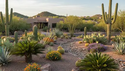 Professional desert landscape design with native plants and rock mulch in Scottsdale, AZ