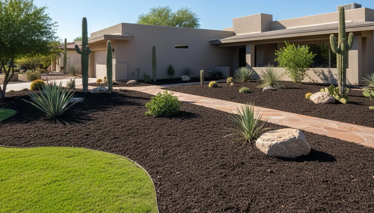 Fresh mulch installation with clean edges and rich color by Chop Chop Landscaping in Scottsdale, AZ