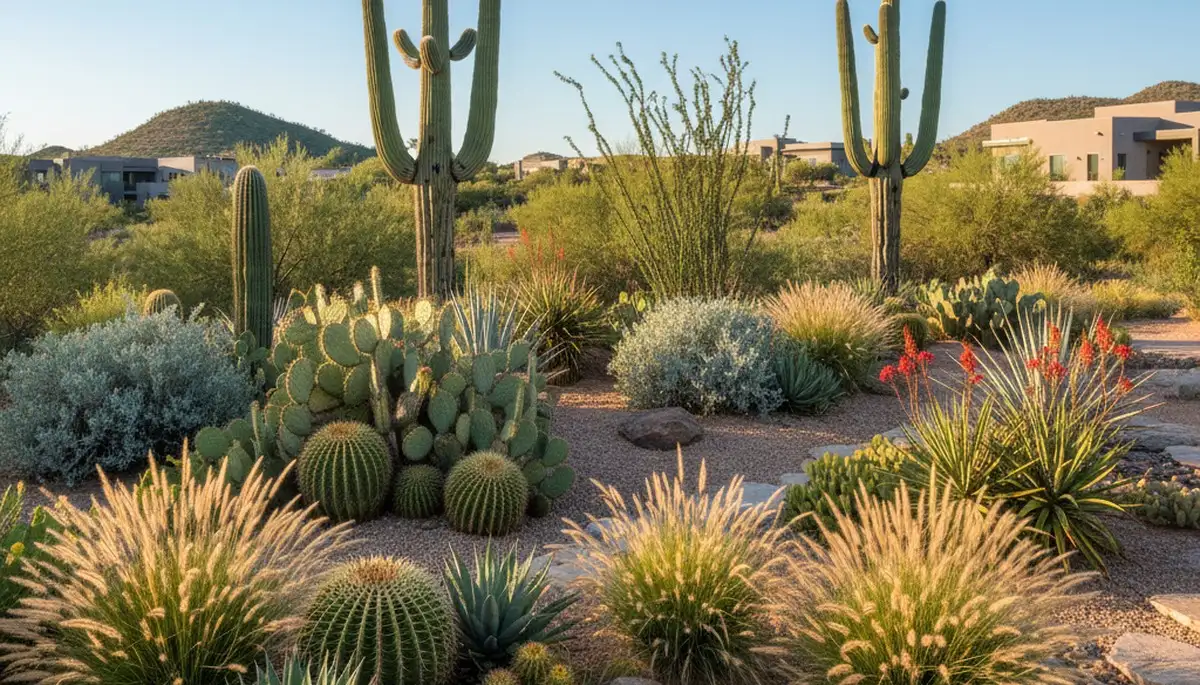 Native desert plant landscape with cacti and succulents in Scottsdale AZ by Chop Chop Landscaping