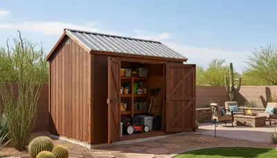 New backyard shed installation with grading by Chop Chop Landscaping in Scottsdale, AZ