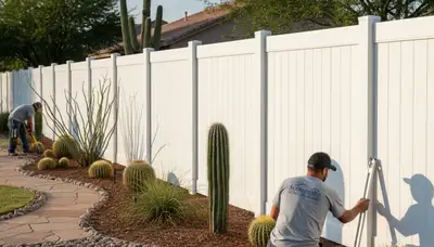 White wooden privacy fence installation by Chop Chop Landscaping in Scottsdale, AZ