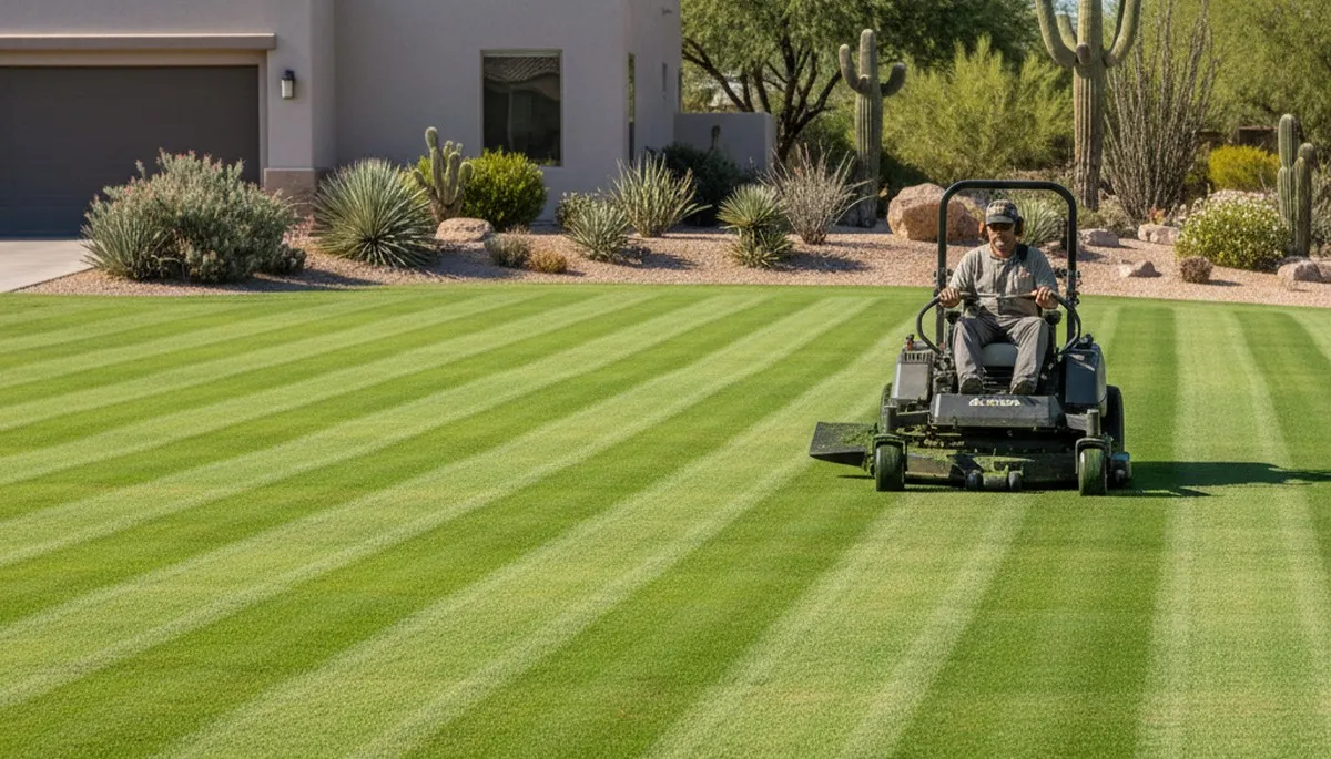 Expert lawn mowing with striped patterns and crisp edges in Scottsdale, AZ by Chop Chop Landscaping