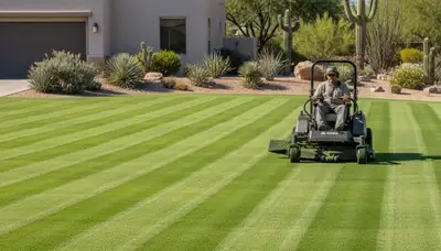 Expert lawn mowing with striped patterns and crisp edges in Scottsdale, AZ by Chop Chop Landscaping