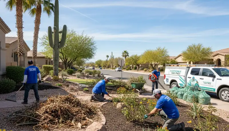 Spring yard clean up and debris removal by professional landscapers in Scottsdale, AZ