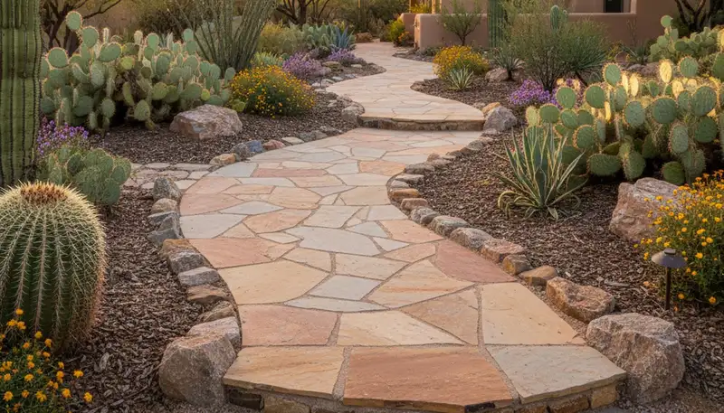 Expert stone paver pathway installation with natural landscaping in Scottsdale, AZ
